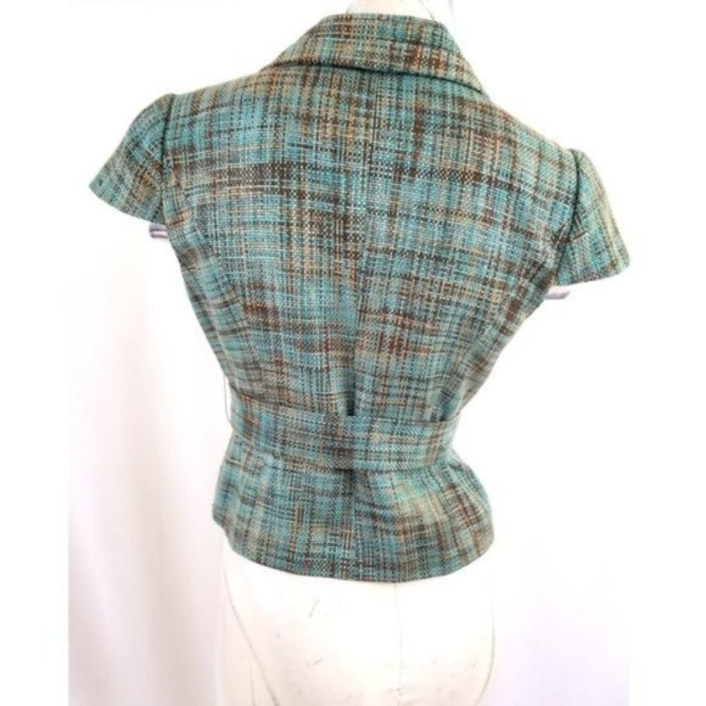 The Limited Cropped Plaid Blazer in Blue and Brown - Picture 4 of 6